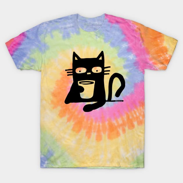 Black cat and coffee T-Shirt by Pickledjo